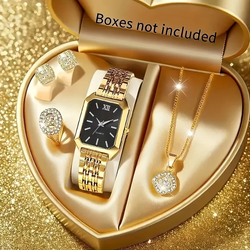 Set Renata – Reloj Rectangular y Joyas (5 piezas)