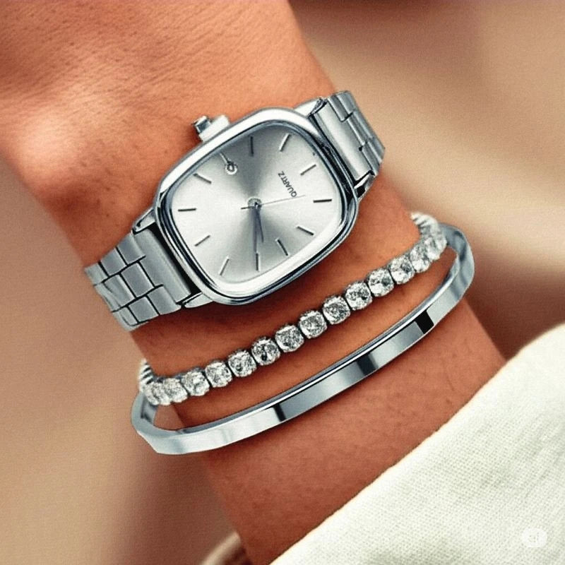 Set Bianca – Reloj Cuadrado y Pulseras (3 piezas)