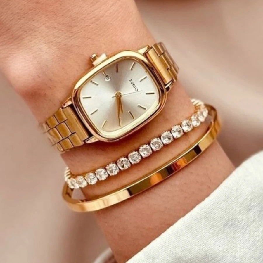Set Bianca – Reloj Cuadrado y Pulseras (3 piezas)
