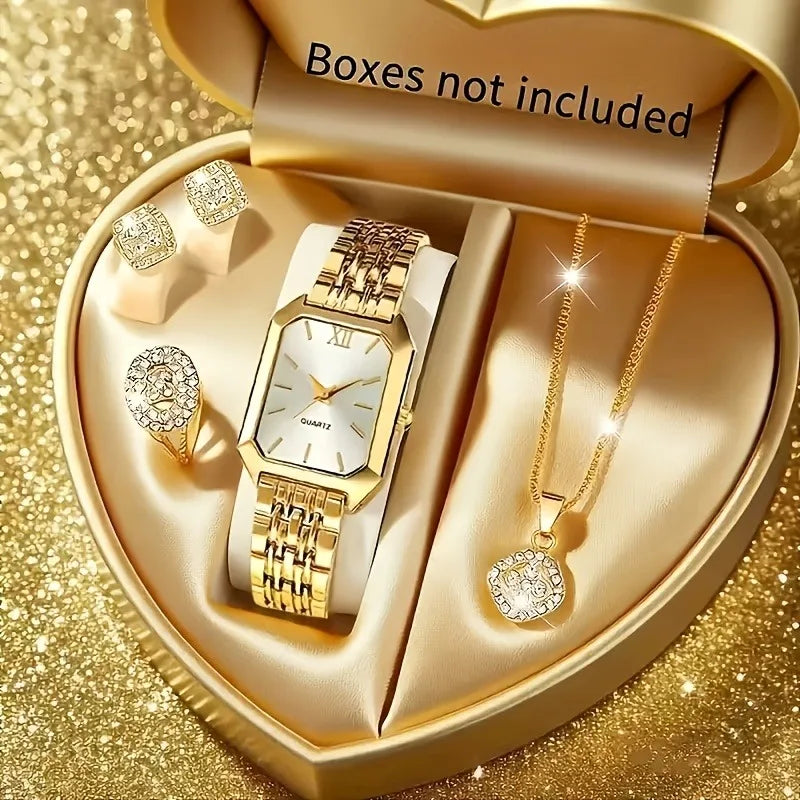 Set Renata – Reloj Rectangular y Joyas (5 piezas)